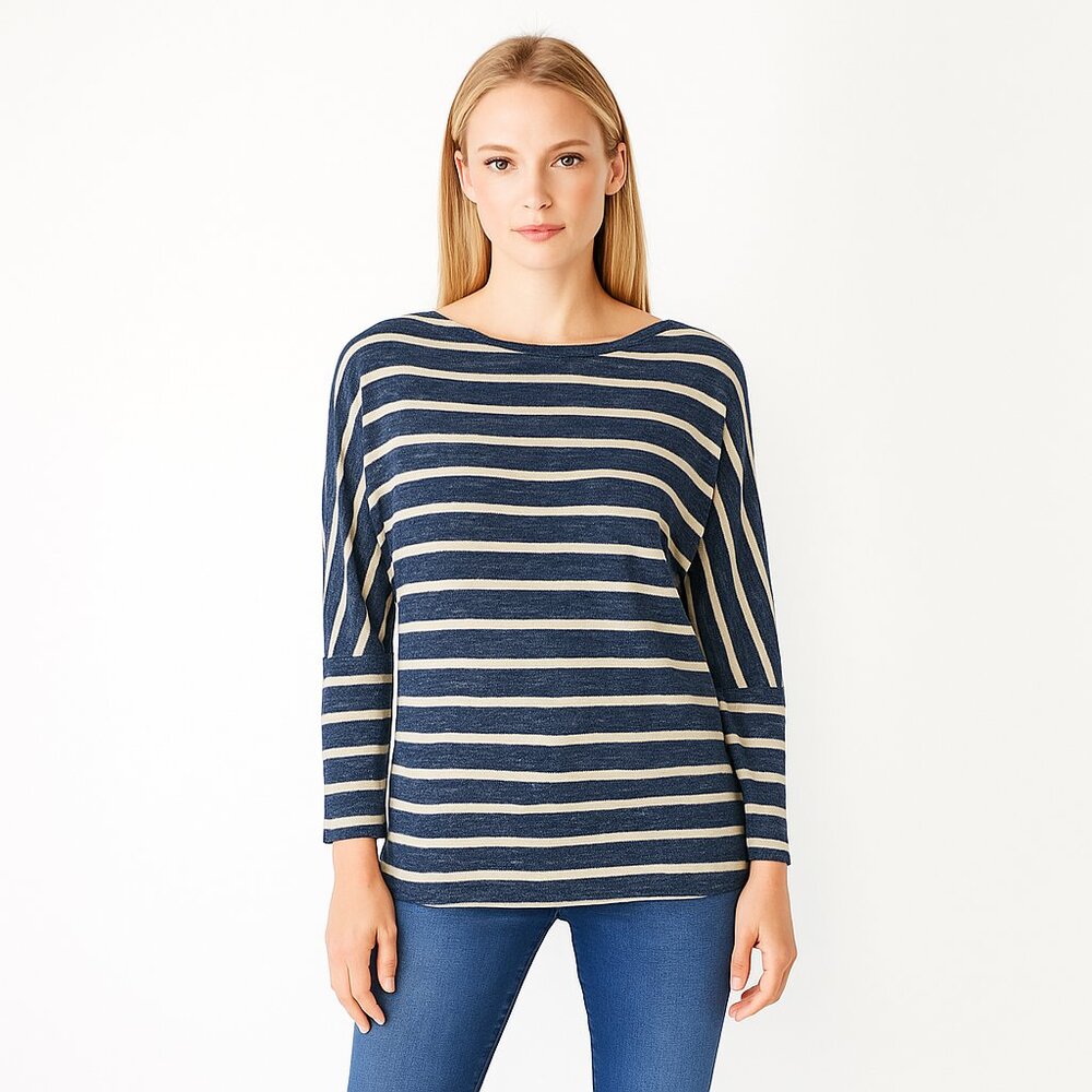 NWT White House Black Market Long Sleeve Boat Neck Snit Spaced Stripe #WHBM31